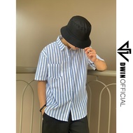 Áo sơ mi đi biển mùa hè nam nữ DWIN họa tiết kẻ sọc vải đũi form rộng local brand