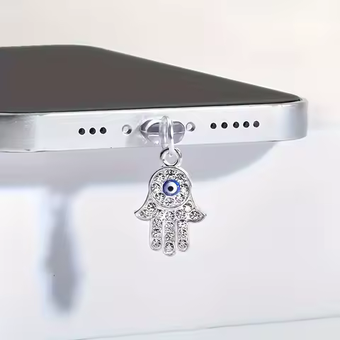 Mobile Phone Dust Plug Alloy Rhinestone Palm Devil Eye Flower Pendant Mobile Phone Decoration, Daily