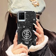 YBD Phone Case For Vivo Y21A Y21E Y21T Y21S Y21 Y33S Y33T Y21G Rotating USD Bracket Glitter Hard She