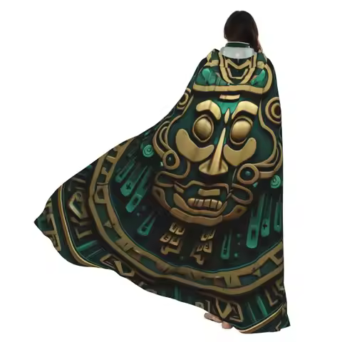 Cosplay Medieval Costumes Aztec Mask Hooded Cloak Capes Long Robes Jackets Coat Carnival