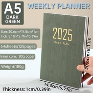 2025 A5 English Calendar Notebook Leather Cover 80GSM Thicked Inner Page Daily Weekly Planner Notebo