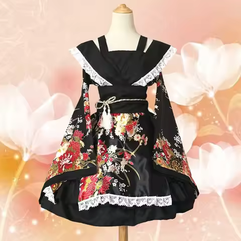 Japanese Kimono Woman Vintage Dress Anime Maid Lolita Oriental Asian Clothing Yukata Haori Cosplay H