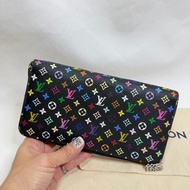 美兔銘燕/Lv村上隆黑三彩拉鏈長夾