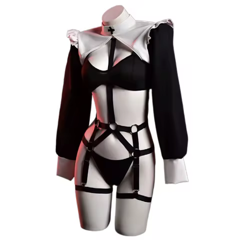 Dark Reign Imperial Rosaria Cosplay Costume Genshin Impact Rosaria Nun Halloween Harness Belt Waist 