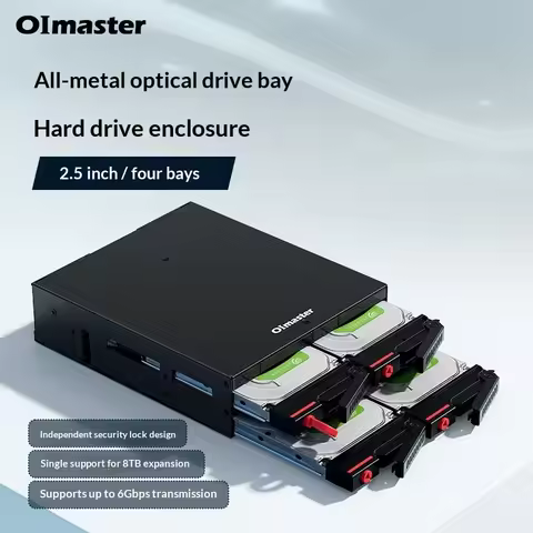 4-Bay 2.5" SATA HDD Enclosure for PC 5.25" Bay - Metal Construction, Key Lock, Hot-Swappable, LED In