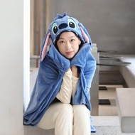 MINISO Stitch การ์ตูนอะนิเมะผ้าห่ม,เสื้อคลุมสวมได้มีฮู้ดหนาขนกำมะหยี่สักหลาดอะนิเมะผ้าห่มโซฟาสำหรับเ