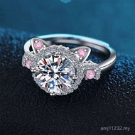 Lucky Ring Wealth Ring Cute Cat Open Ring Cute Cat Pink Zirconium Ring Female Pink Cat Niche Design 