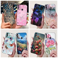 For ITEL A48 Casing Popular Marble Flower Butterfly Soft Black Silicone Protective Phone Cover For I