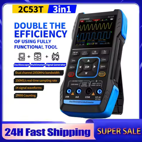 FNIRSI 2C53T Upgrade 3in1 Oscilloscope Multimeter Signal Generator 50MHz Bandwidth 250MS Rate Dual C