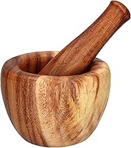 MAKOLO Acacia Wood Mortar and Pestle Set for Garlic Pepper Herb Spices Pill Seasoning, 4.75 inch