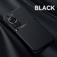 For Huawei P60 P50 P50E P40 Pro Luxury Magnetic Car Holder Leather Phone Case Huawei Mate 60 50 40 30 Pro Silicone Shockproof Back Cover