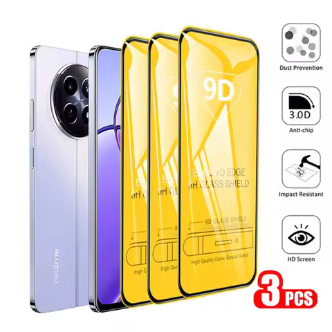 3PCS Tempered Glass for Realme 12 5G 9D Protective Glass for Realme 12 11 10 9 9i 8 8i Pro Plus 4G 5