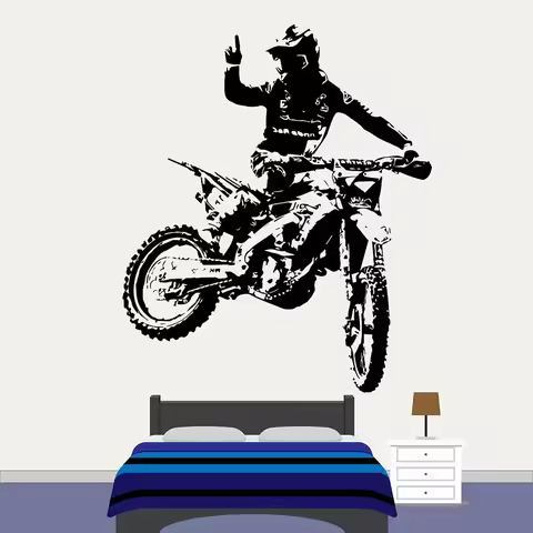 Wall Decal Motorcross Dirt Bike Sticker Bedroom Sport Dirt Bike Motorcycle Personalised Boys Teenage