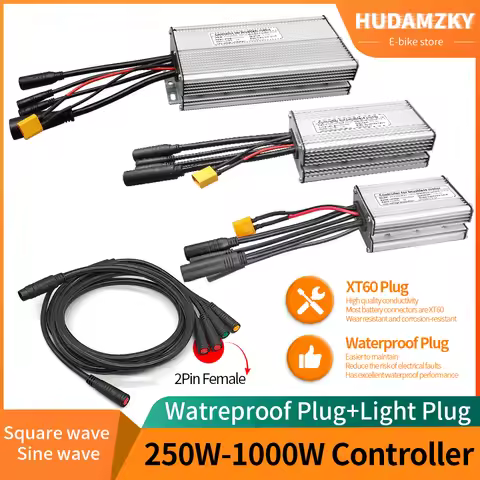 Electric Bike KT Controller 36V 48V Waterproof Brushless 250W 350W 500W 1000W 1T5 2pin female with L