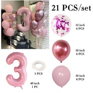 21pcs Pink 40inch Number Foil Latex Balloons Happy Birthday Party Decorations Kids Girl Baby 1 2 3 4