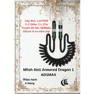 Mfish 4in1 Armored Dragon 1AD1MAX, C-C 240w, C-L 27w fast charging cable, RGB Led -