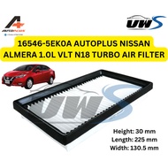 16546-5EK0A AUTOPLUS NISSAN ALMERA 1.0L VLT N18 TURBO AIR FILTER  Height: 30 mm  Length: 225 mm  Wid