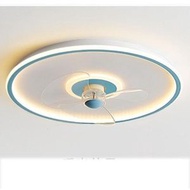 現代吸頂電風扇吊燈（簡圓藍色-55CM-無極調光-變頻遙控-小米小愛版）