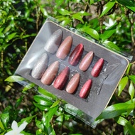 Gel Nails False size S Cat Eye Color Pink Red White Magnetic 10 Pieces Of Ready-Made With Free File 