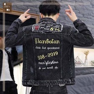 1206Azhen Studio Jaket Belia Sulaman Lubang Denim Lelaki Versi Korea Slim Pelajar Trend Trend Kacak Jaket Baru