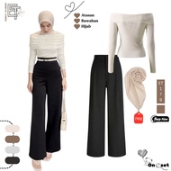 One Set HijabWanita - Knit Blouse + Jennie Knit Pants Free Hijab | Korean Style [ET179]