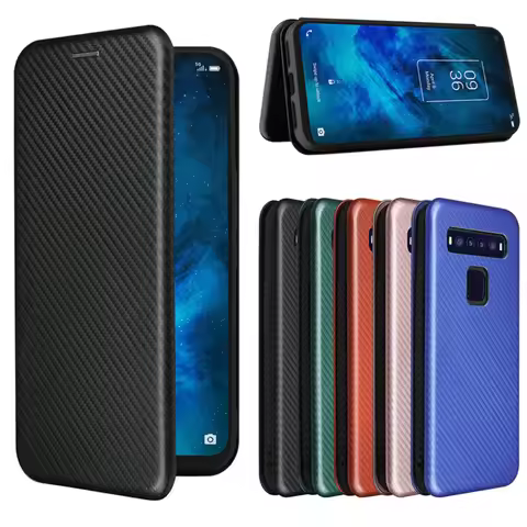 For TCL 10 5G Case Luxury Flip Carbon Fiber Skin Magnetic Adsorption Shockproof Case For TCL 10 Pro 