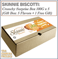 SKINNIE Biscotti: Crunchy Surprise Variety Box (100G/Pack x 5 Flavours) + 1 Assorted Cookie