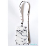 White Marble Print Portrait Ezlink Cardholder With Marble Lanyard Set