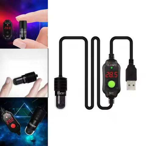Mini Aquarium Fish Tank Heater USB Adapter Heating Rod Submersible Thermostat Heater Digital LED Rod