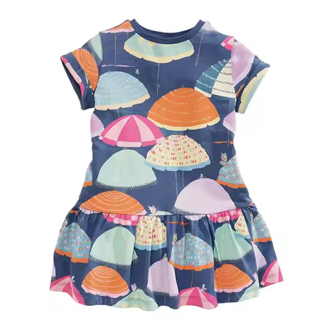 Girls Short Sleeve Summer Dress For 1-6 Years Kids 100% Cotton Casual Dresses Children's Clothing KF