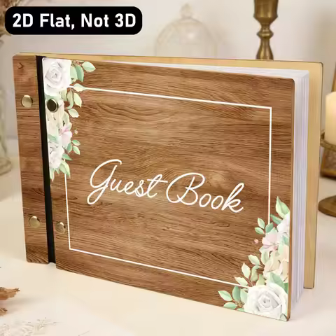 Wooden Guest Book for Wedding & Party, Heartful Guest Book with 40 Pages, Memory Scrapbook, Wedding