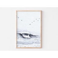 Tranh Canvas Cao Cấp Tranh màu nước - Watercolor Ocean Print Blue watercolor Wall art Scandinavian