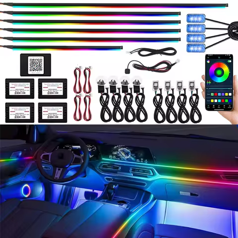 18 in 1 Dual Zone Symphony 64 Colors Streamer Car Ambient Light RGB Interior Rainbow Acrylic Strip A