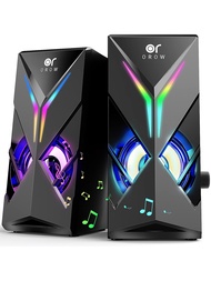 OROW Computer Speakers, Desktop Speakers with Various Colorful LED, 10W Gaming Speakers with Volume 
