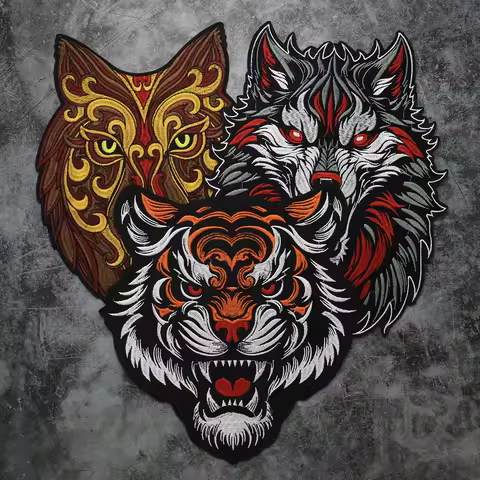 Roaring Wolf Embroidery Tiger Patches Motorcycle Iron on Jacket Patch Back Large Size Jacket Vest Pu