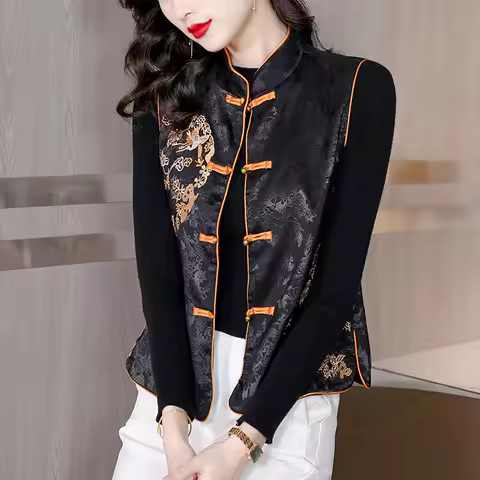 Retro Chinese Style Top Vest Women Modern Tang Suit Gilet Shirt Loose Oriental China Traditional Eth