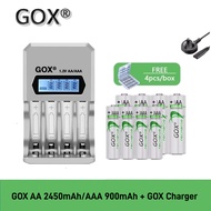 GOX AA 2450mAh/AAA 900mAh 1.2V NIMH Rechargeable Battery With GOX 4 Slots LCD Display Smart Battery 