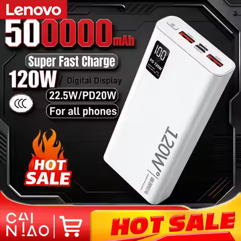 Lenovo CCC Certification 50000mAh Power Bank 120W Fast Charging High Capacity Power Bank Portable Ex