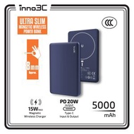 inno3C - CCC 3C CE 8.75mm磁吸無線充 移動電源 M6藍色 | PD3.0 20W Type-C 雙向快充 有線充電 尿袋 |多裝置同時充電 行動電源 |15W 無線快充 充電寶