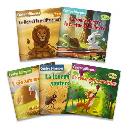 French-English Bilingual Aesop Fables for Kids: 5 Storybook Set, Read Aloud Animal Tales with Moral 