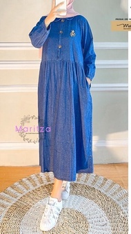 HANOI MIDI Atasan Acara Wanita Ibu Ibu Bahan Jeans Terbaru Dress Pesta Cewek Remaja Busui Kekinian T