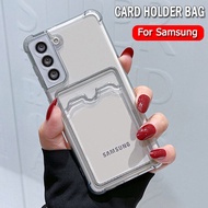 Samsung A71 A51 A21s A13 5G A52 A52S 5G A50 A50S A30S A30 A20 M40S A12 A32 4G A72 A32 5G A22 A22S 5G A53 5G A33 A13 4G A73 5G A03 A23 A11 A10 A31 Samsung Galaxy Note 20 Ultra S22 S21 FE S20 Plus เคสกันกระแทกเคสใส่บัตร เคสซิลิโคนใส เคสใสทรงสี่เหลี่ยม