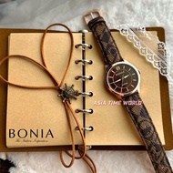 [Original] Bonia BNB10771-1643 Elegance Sapphire Men Watch with Silver Monogram Dial Brown Genuine S