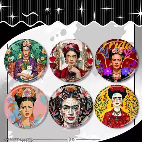 F-FridaS-S K-Kahlo art Badge 25 32 44 58 75 mm Round Fans Collect Friends Gifts Brooch Souvenir