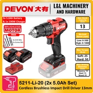 DEVON 5211-Li-20 20V Brushless Cordless Impact Drill / Hammer Driver Drill 13mm