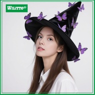 Witch Hat with 12 Butterflies Decor Twist Brim Halloween Parties Cosplay Dress Up Hat Witch Costume 