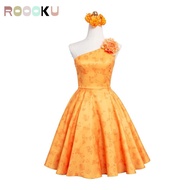 ROOOKU Zootopia Costume, Floral Dress with Headwear Judy Cosplay Dress, Girls Costume Yellow Judy Ho