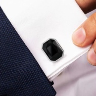KEMEJA C37 2pc Black Rectangle Octagon Cufflink Shirt Buttons, French Cufflink Business Wedding