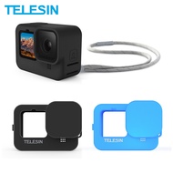 TELESIN Soft Silicone Case For GoPro Hero 12 11 10 9 Lens Cap Blue Black Adjustable Hand Wrist Strap GoPro Hero 9 10 11 Accessories
