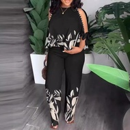 大碼女裝上衣新款韩版 大碼女裝上衣 大碼 套裝 女 2024 新款 Printed Trousers Suit for Women - Large Size with Beads